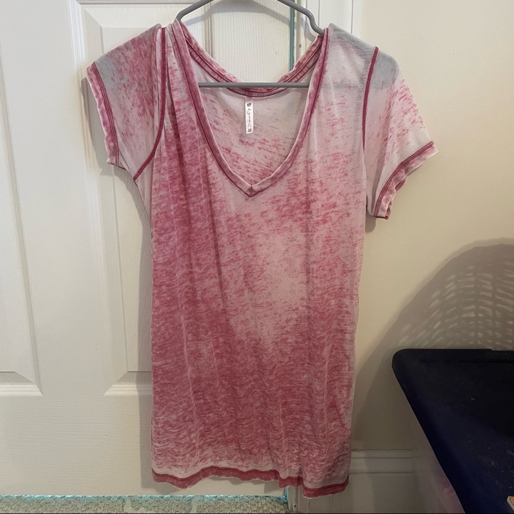Poof Womens V Neck Faded Burnout Casual Pullover Pink T Shirt Size M